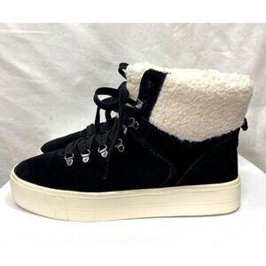 Marc Fisher Women Black Suede Sherpa Casual Winter Lace Ankle Boots Sz 9.5